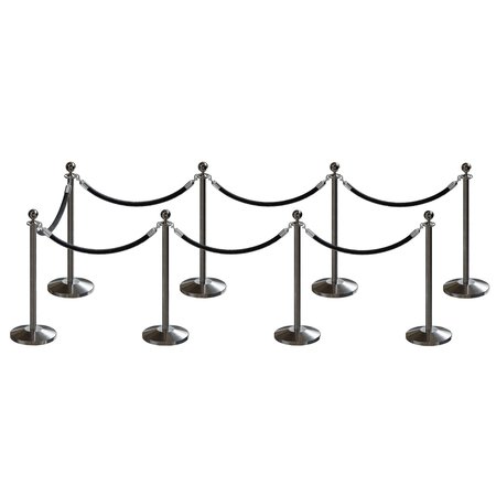 MONTOUR LINE Stanchion Post and Rope Kit Sat.Steel, 8 Ball Top7 Black Rope C-Kit-8-SS-BA-7-PVR-BK-PS